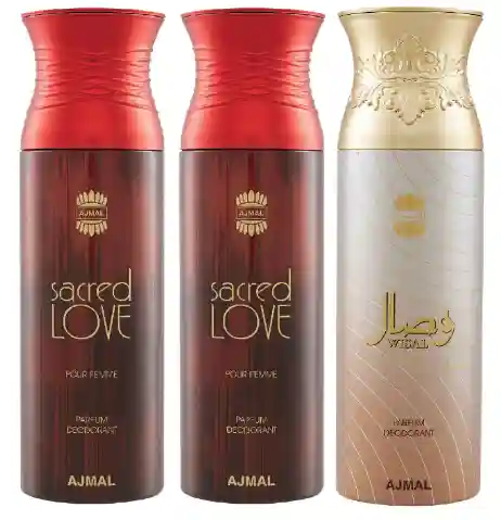  Ajmal Sacred Love & Sacred Love & Wisal Deodorant Spray - For Women (200 ml, Pack of 3)